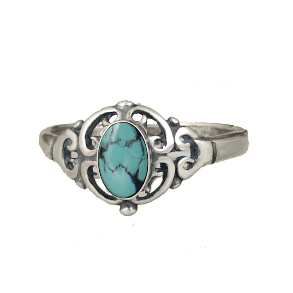 Sterling Silver Filigree Ring With Chinese Turquoise Size 4